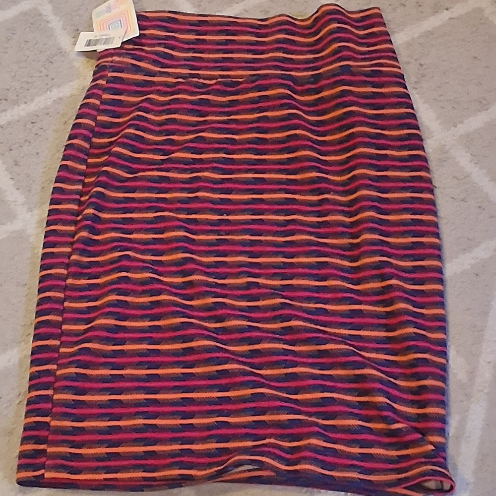 LuLaRoe Striped Midi Skirt in Pink, Orange and Purple